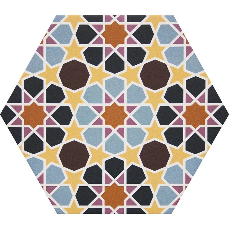Carrelage hexagonal - Tomette en carrelage effet ciment 33x28.5 cm MIX ANDALOU
