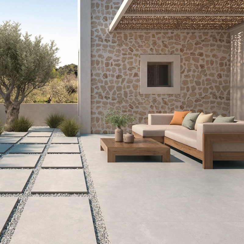 Dalle sur plots terrasse - Dalle sur plots MONTPELLIER PERLA 60x90x2 cm effet pierre antidérapant R11