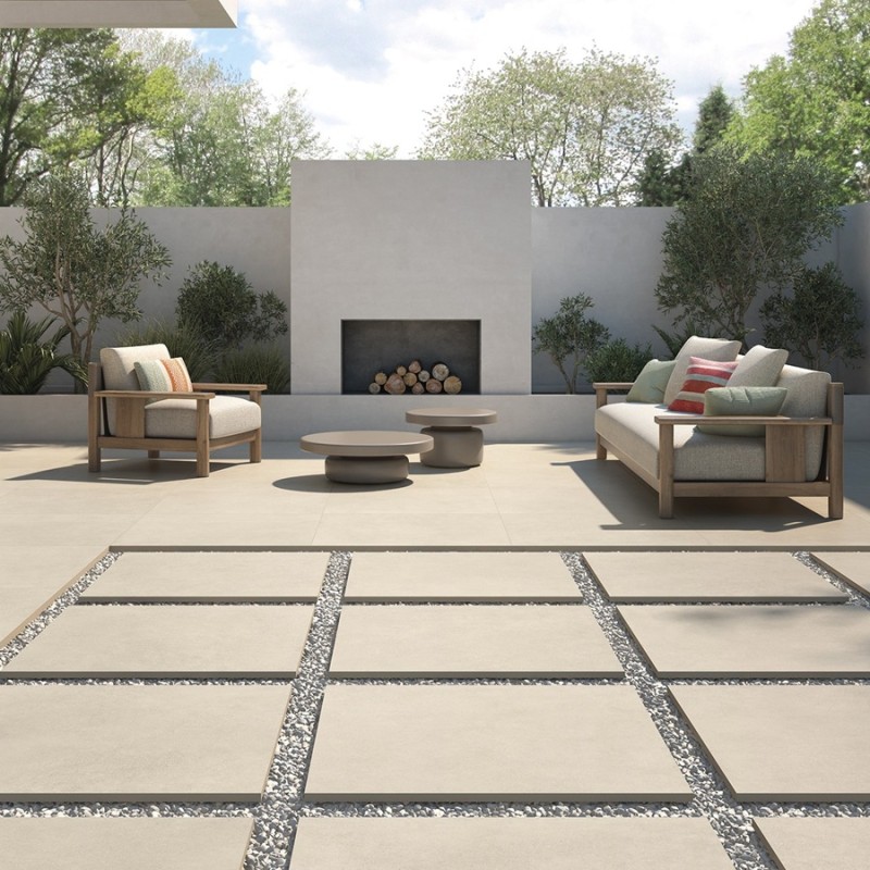 Dalle sur plots terrasse - Dalle sur plots PORTLAND MARFIL 90x90x2 cm effet pierre antidérapant R11