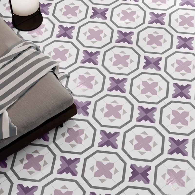 Carreaux ciment - carrelage PRISMA LAVANDE 25x25cm imitation carreaux ciment antidérapant R11