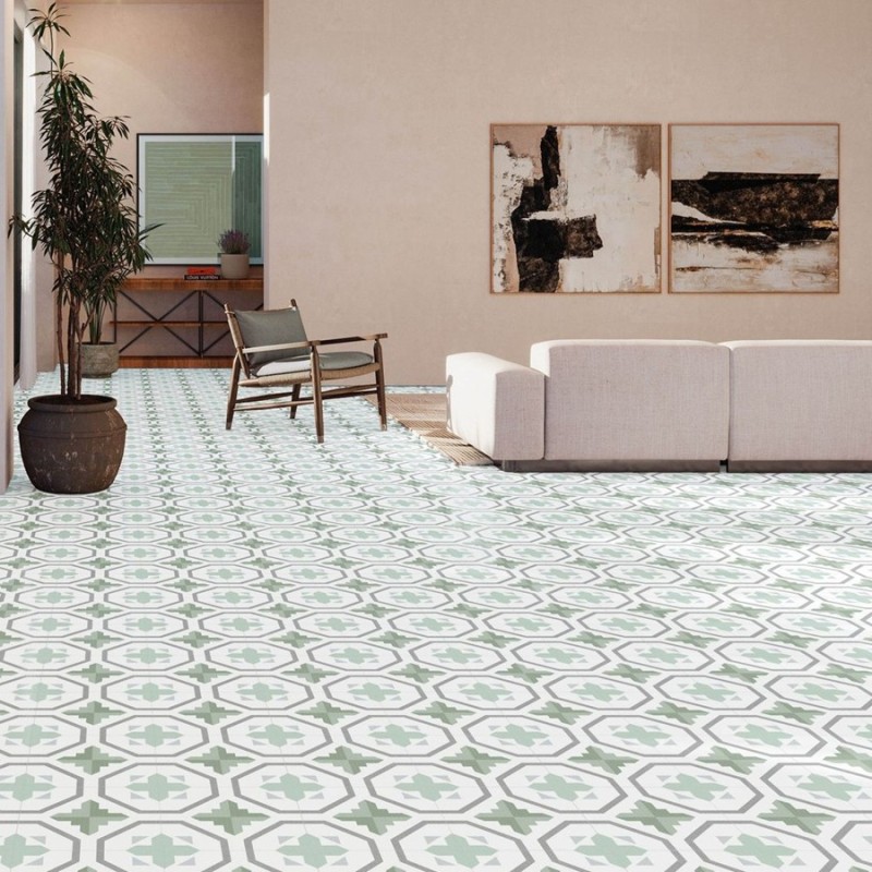 Carreaux ciment - carrelage PRISMA OLIVE 25x25cm imitation carreaux ciment antidérapant R11