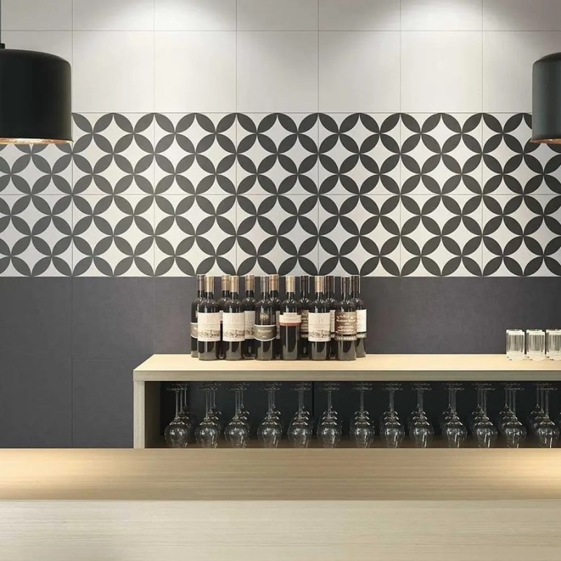 Déstockage - Lot de 2 m² de carrelage HANOI CIRCLE BLACK 33x33cm imitation carreaux ciment