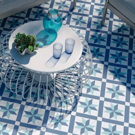 Déstockage - Lot de 2 m² de carrelage HANOI STAR BLUE 33x33cm imitation carreaux ciment