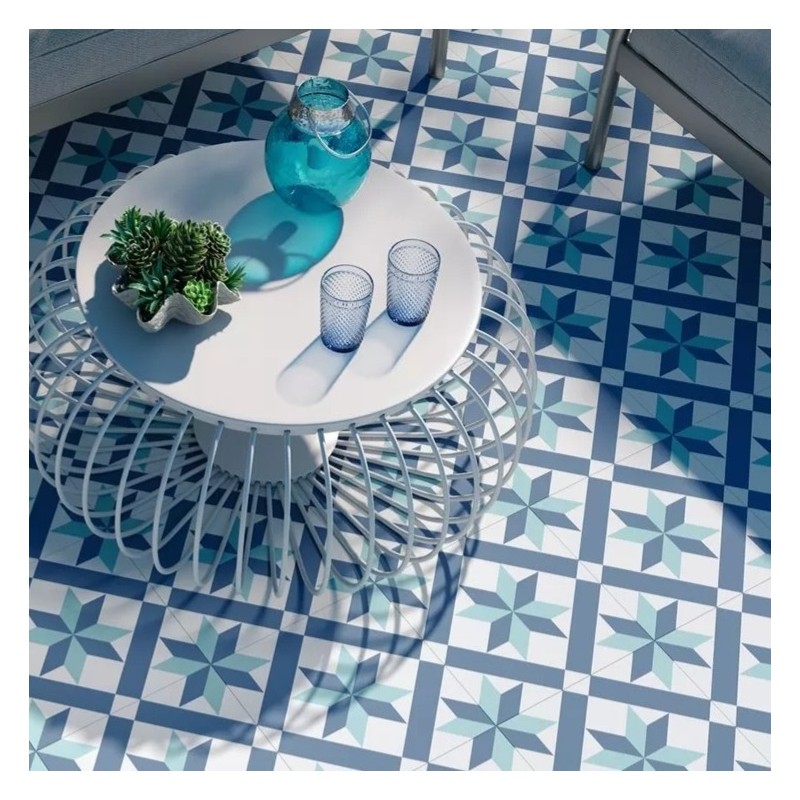 Déstockage - Lot de 2 m² de carrelage HANOI STAR BLUE 33x33cm imitation carreaux ciment