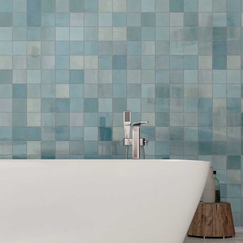 Déstockage - 2.52 M² de carrelage imitation zellige 12,5x12,5 cm MESTI AQUA