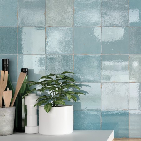 Déstockage - 2.52 M² de carrelage imitation zellige 12,5x12,5 cm MESTI AQUA