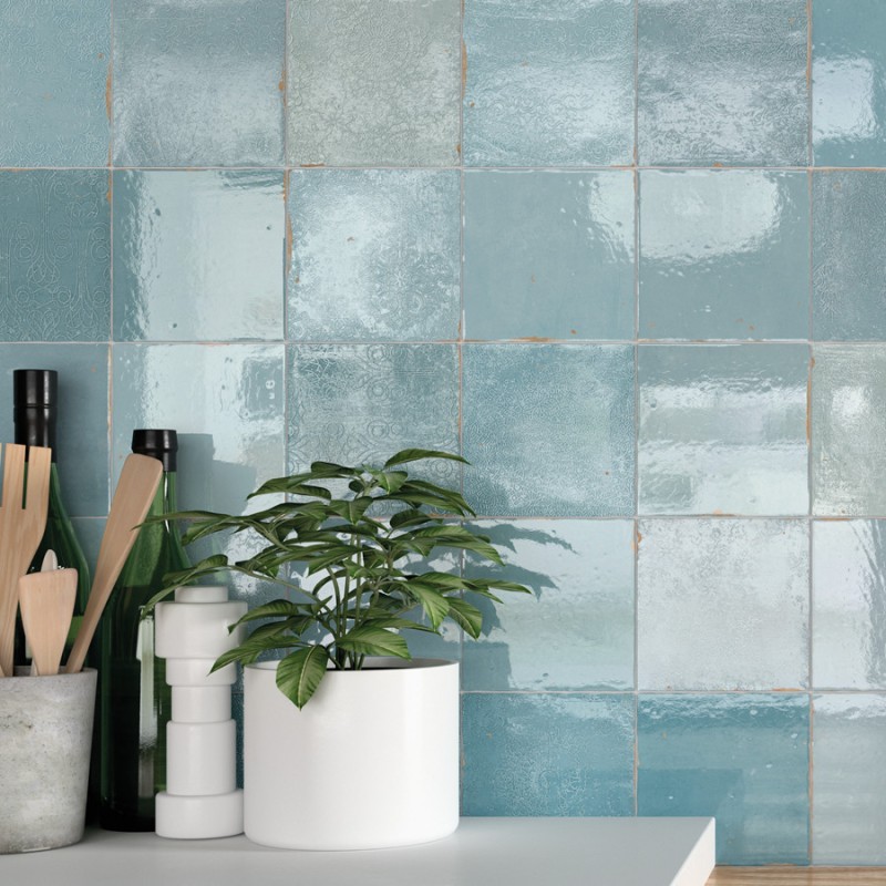 Déstockage - 2.52 M² de carrelage imitation zellige 12,5x12,5 cm MESTI AQUA