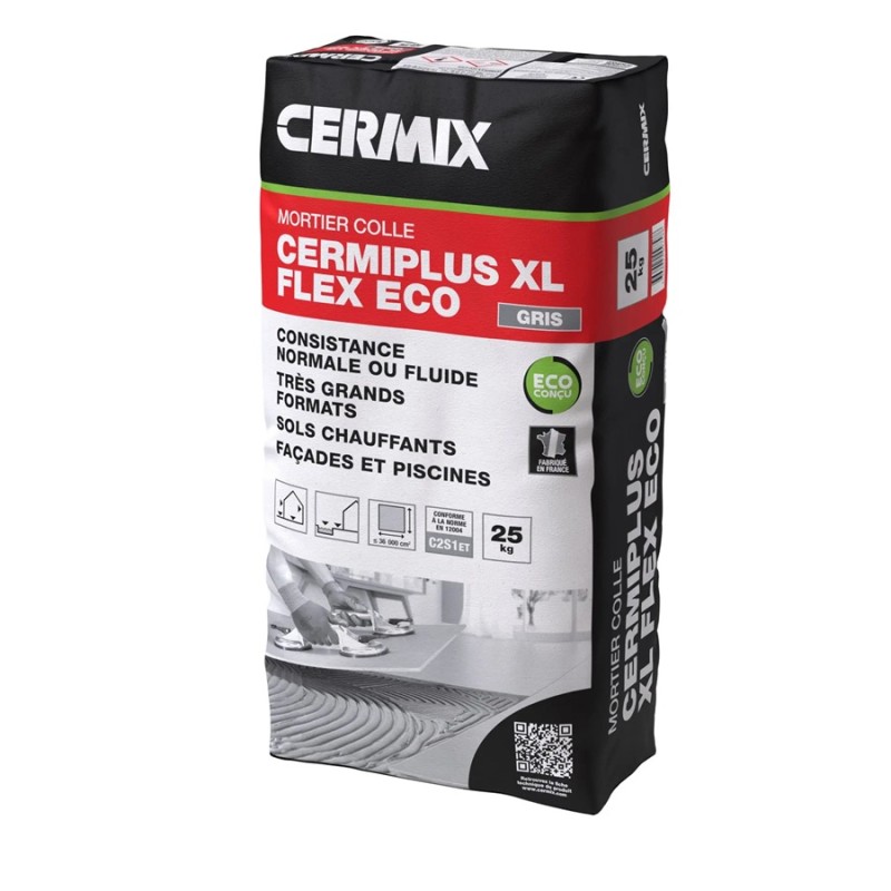 Étanchéité, colle et joint - Mortier colle gris Cermiplus xl flex ECO 2.0 spécial carrelage