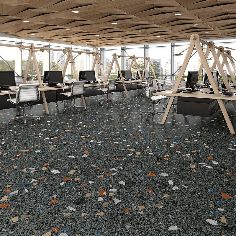 Déstockage - Lot de 46.08 M² de carrelage terrazzo stracciatella-R grafito 80x80 cm