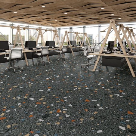 Déstockage - Lot de 46.08 M² de carrelage terrazzo stracciatella-R grafito 80x80 cm