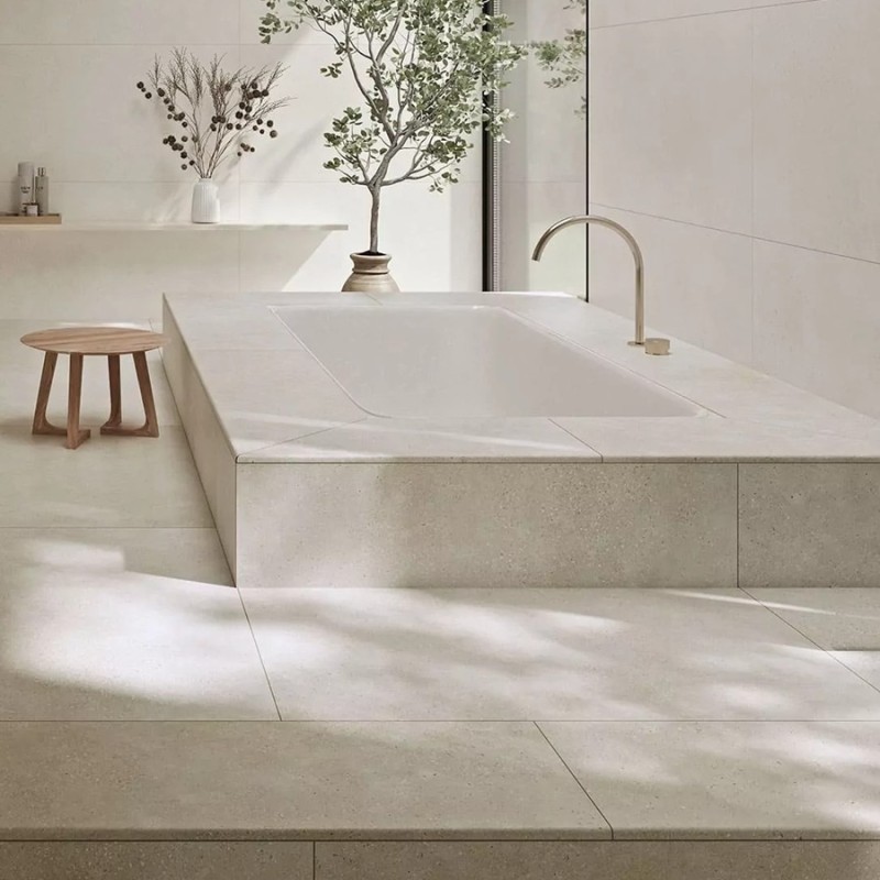 Effet béton - Carrelage VIDA TERRA beige pêche 100x100