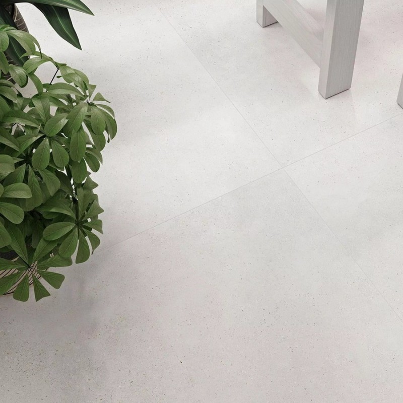 Effet béton - Carrelage Vida Blanco 120x120 effet béton blanc minéral