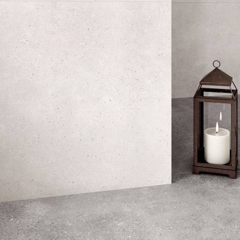 Effet béton - Carrelage Vida Blanco 100x100 effet béton blanc minéral