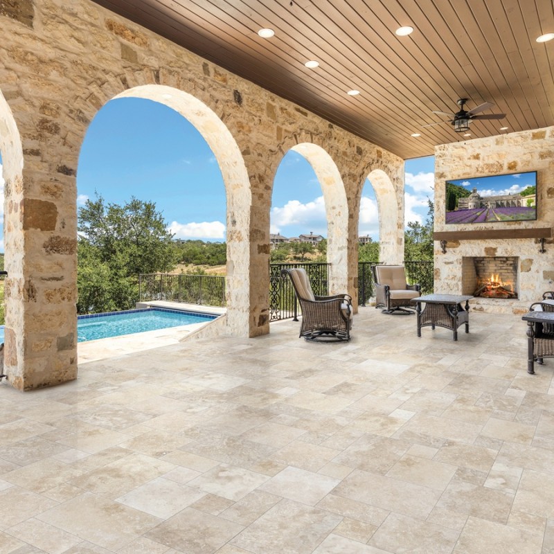 Effet pierre - Carrelage Opus romain Travertin R11 – effet pierre antidérapant