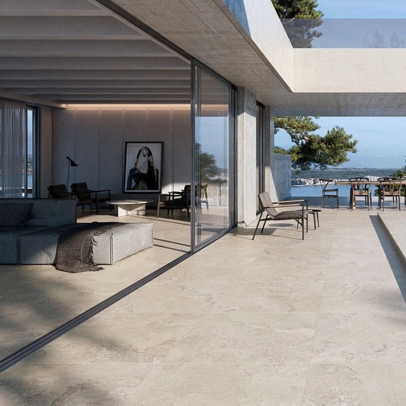 Effet pierre - Carrelage antidérapant Provenza Sand 90x90 – Travertin beige naturel