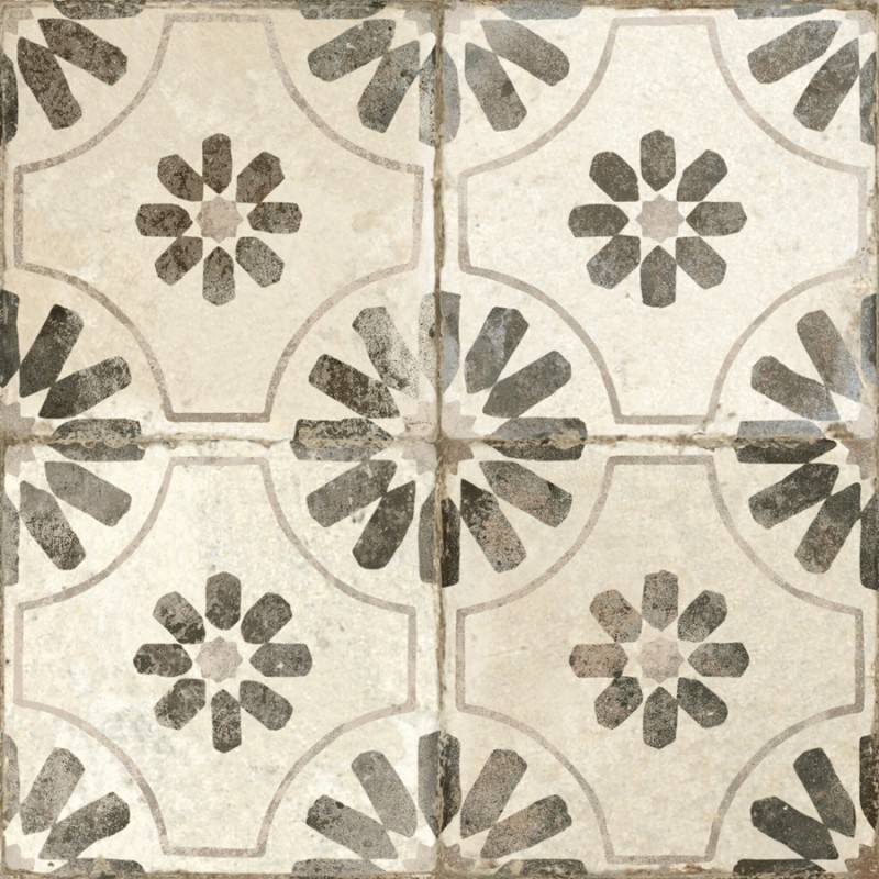 Carreaux ciment - Carrelage carreaux de ciment FS BLUME Black 45x45 – Motif floral ancien