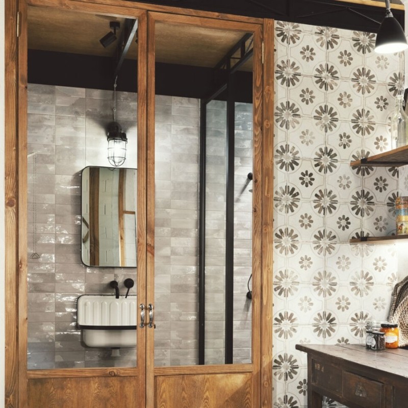 Carreaux ciment - Carrelage carreaux de ciment FS BLUME Black 45x45 – Motif floral ancien