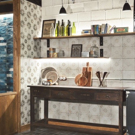 Carreaux ciment - Carrelage carreaux de ciment FS BLUME Black 45x45 – Motif floral ancien