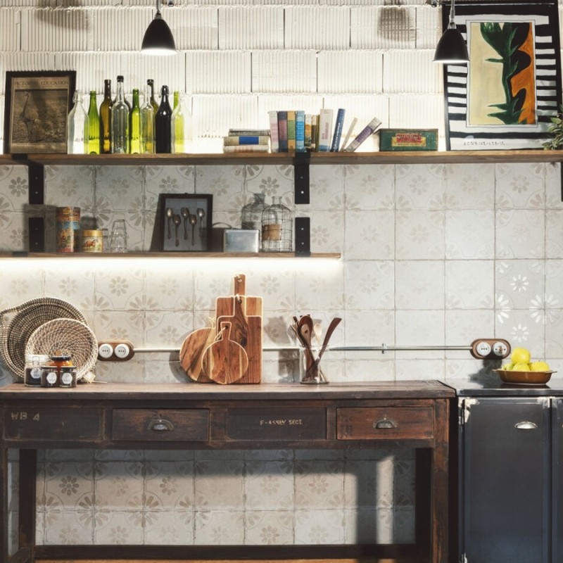 Carreaux ciment - Carrelage carreaux de ciment FS BLUME White 45x45 – Motif floral blanc ancien