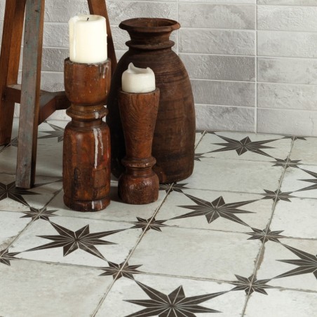 Carreaux ciment - Carrelage carreaux de ciment FS STAR ARA Black 45x45 – Motif étoilé asymétrique