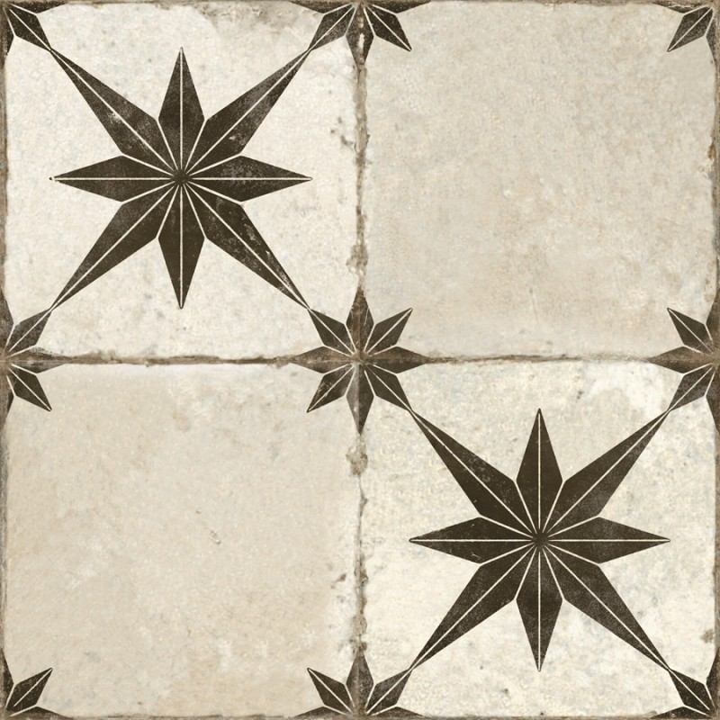Carreaux ciment - Carrelage carreaux de ciment FS STAR ARA Black 45x45 – Motif étoilé asymétrique