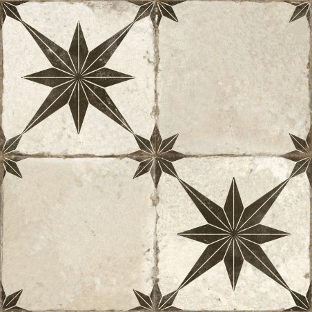 Carreaux ciment - Carrelage carreaux de ciment FS STAR ARA Black 45x45 – Motif étoilé asymétrique