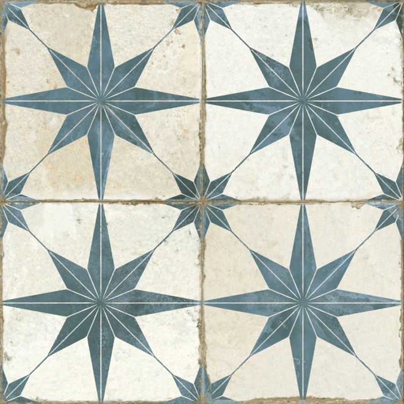 Carreaux ciment - Carrelage carreaux de ciment FS STAR Blue 45x45 – Etoile bleue effet ancien