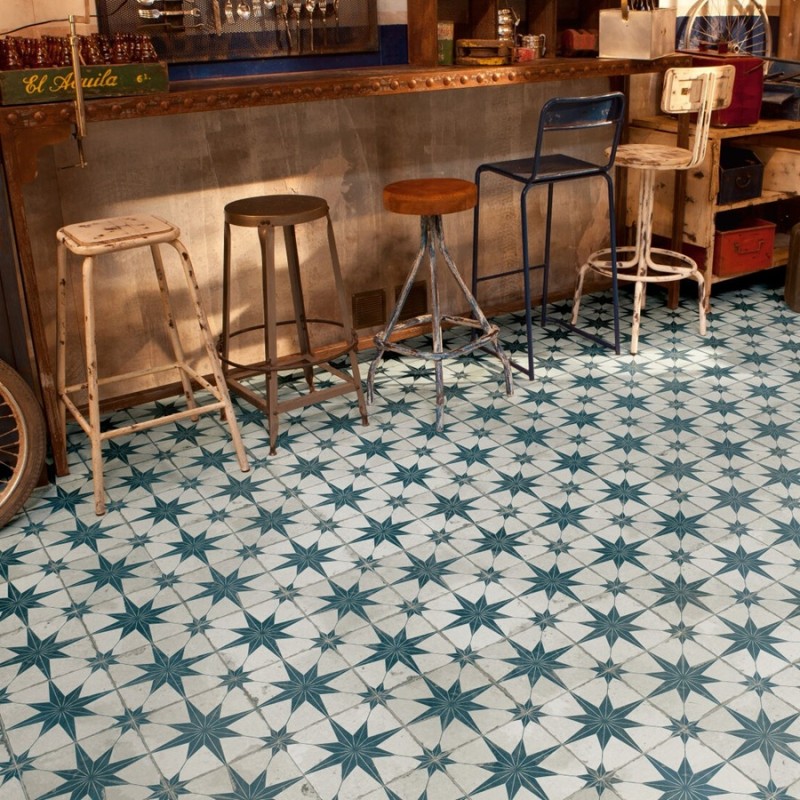 Carreaux ciment - Carrelage carreaux de ciment FS STAR Blue 45x45 – Etoile bleue effet ancien