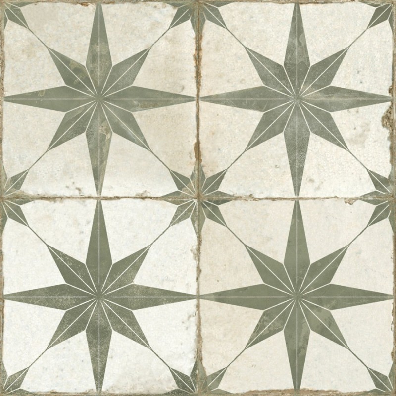 Carreaux ciment - Carrelage carreaux de ciment FS STAR Sage 45x45 – Etoile vert sauge