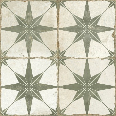 Carreaux ciment - Carrelage carreaux de ciment FS STAR Sage 45x45 – Etoile vert sauge