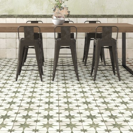 Carreaux ciment - Carrelage carreaux de ciment FS STAR Sage 45x45 – Etoile vert sauge