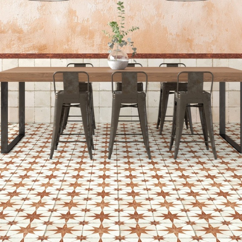 Carreaux ciment - Carrelage carreaux de ciment FS STAR Oxide 45x45 – Etoile effet rouille