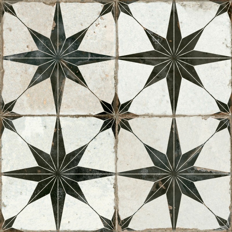 Carreaux ciment - Carrelage carreaux de ciment FS STAR-N 45x45 – Etoile noire et blanche