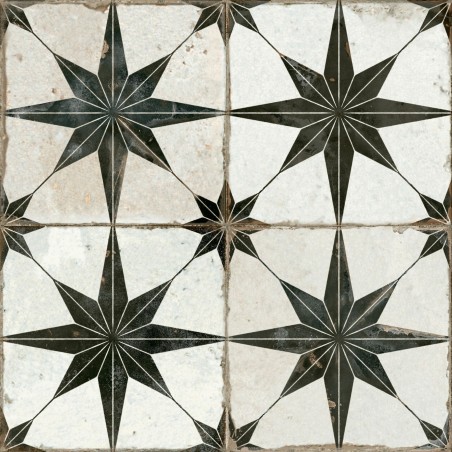 Carreaux ciment - Carrelage carreaux de ciment FS STAR-N 45x45 – Etoile noire et blanche