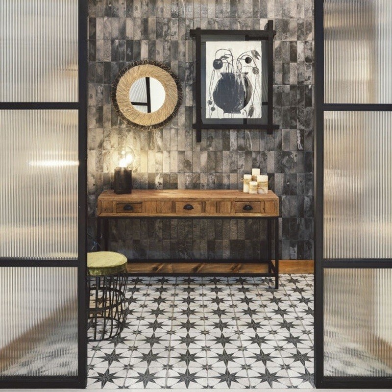 Carreaux ciment - Carrelage carreaux de ciment FS STAR-N 45x45 – Etoile noire et blanche