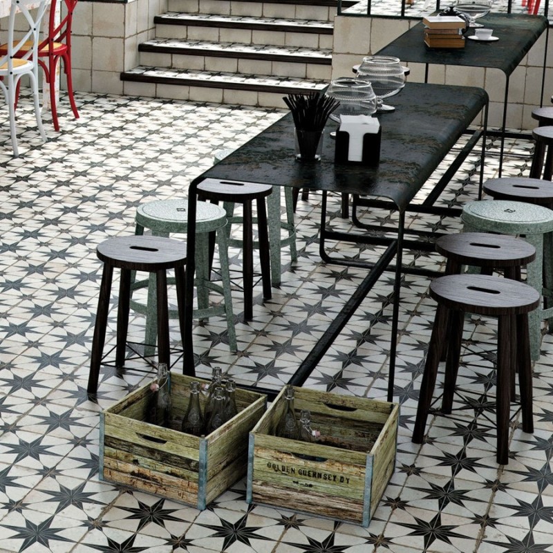 Carreaux ciment - Carrelage carreaux de ciment FS STAR-N 45x45 – Etoile noire et blanche