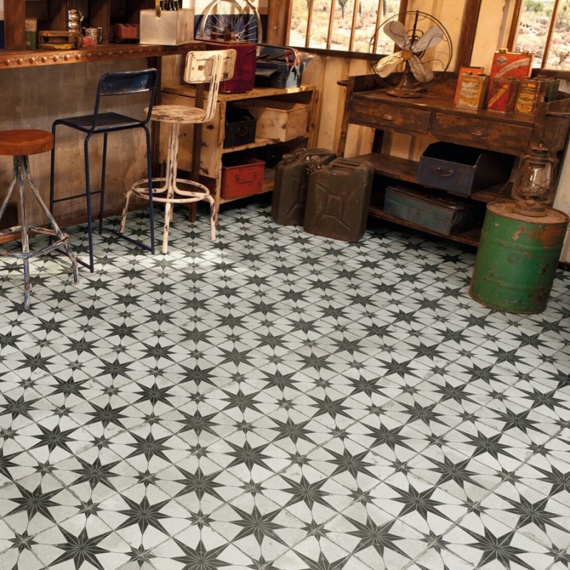 Carreaux ciment - Carrelage carreaux de ciment FS STAR-N 45x45 – Etoile noire et blanche