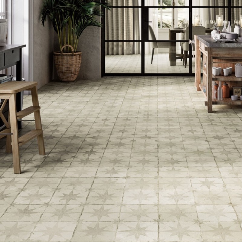 Carreaux ciment - Carrelage carreaux de ciment FS STAR White 45x45 – Etoile blanche