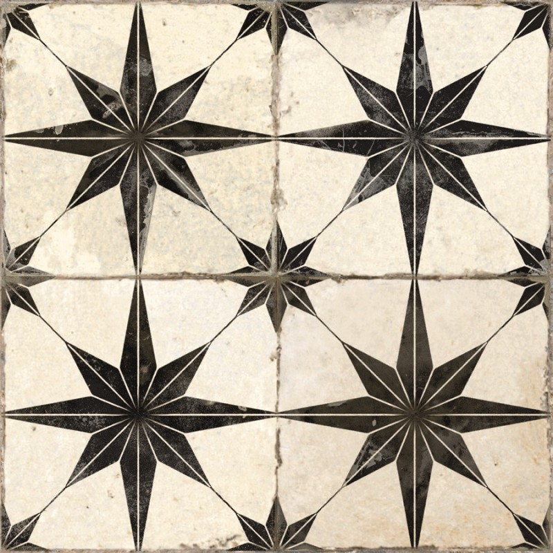 Carreaux ciment - Carrelage carreaux de ciment FS STAR Black LT 45x45 – Etoile noire texturée