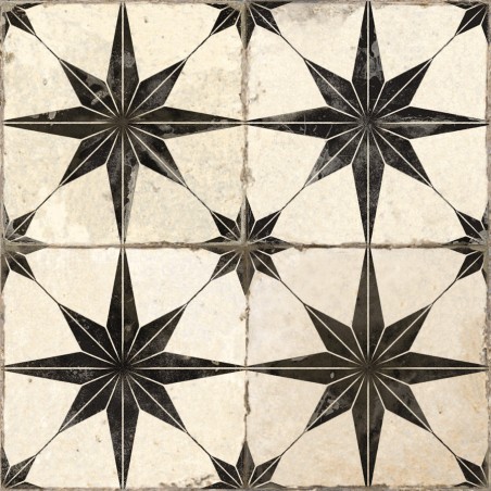 Carreaux ciment - Carrelage carreaux de ciment FS STAR Black LT 45x45 – Etoile noire texturée