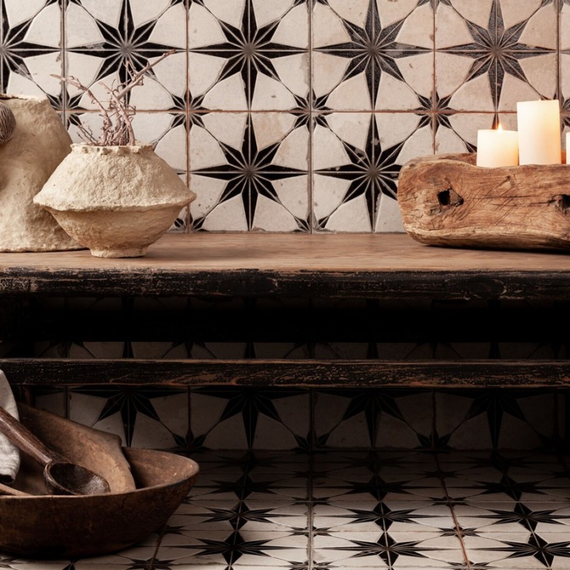 Carreaux ciment - Carrelage carreaux de ciment FS STAR Black LT 45x45 – Etoile noire texturée