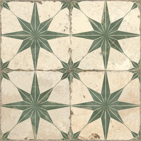 Carreaux ciment - Carrelage carreaux de ciment FS STAR Sage LT 45x45 – Etoile vert texturée