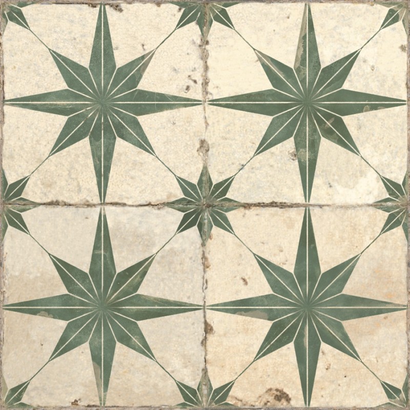 Carreaux ciment - Carrelage carreaux de ciment FS STAR Sage LT 45x45 – Etoile vert texturée