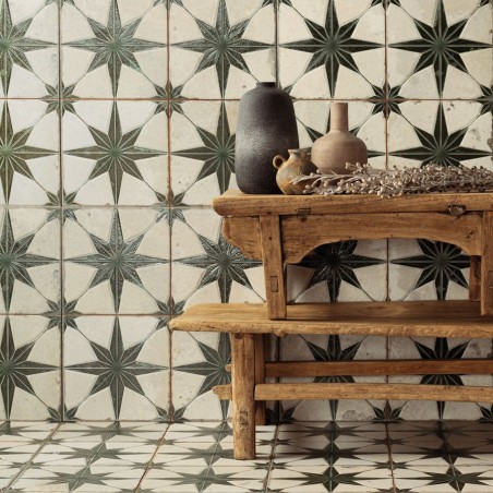 Carreaux ciment - Carrelage carreaux de ciment FS STAR Sage LT 45x45 – Etoile vert texturée