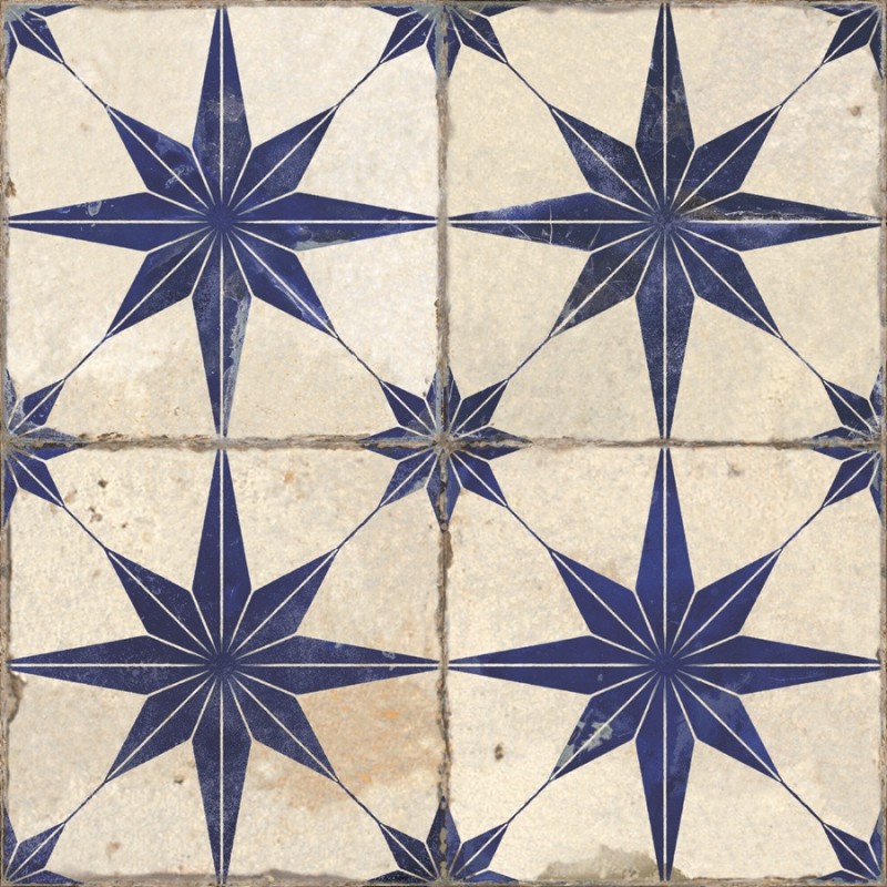 Carreaux ciment - Carrelage carreaux de ciment FS STAR Blue LT 45x45 – Etoile bleue texturée
