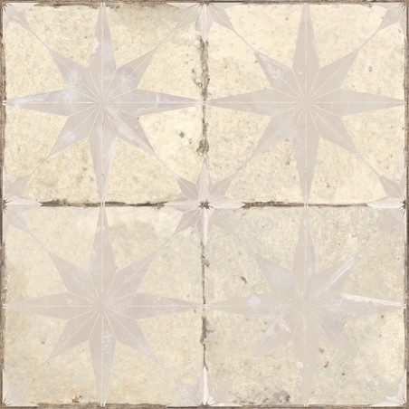 Carreaux ciment - Carrelage carreaux de ciment FS STAR White LT 45x45 – Etoile blanche texturée