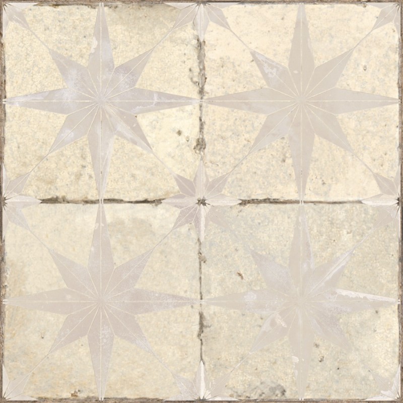 Carreaux ciment - Carrelage carreaux de ciment FS STAR White LT 45x45 – Etoile blanche texturée