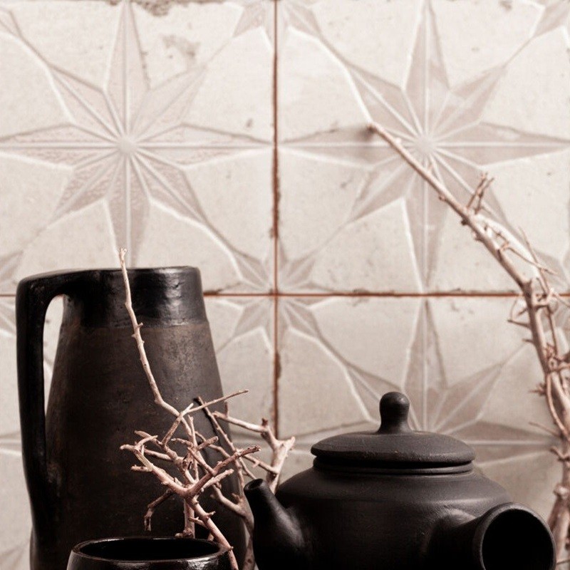 Carreaux ciment - Carrelage carreaux de ciment FS STAR White LT 45x45 – Etoile blanche texturée