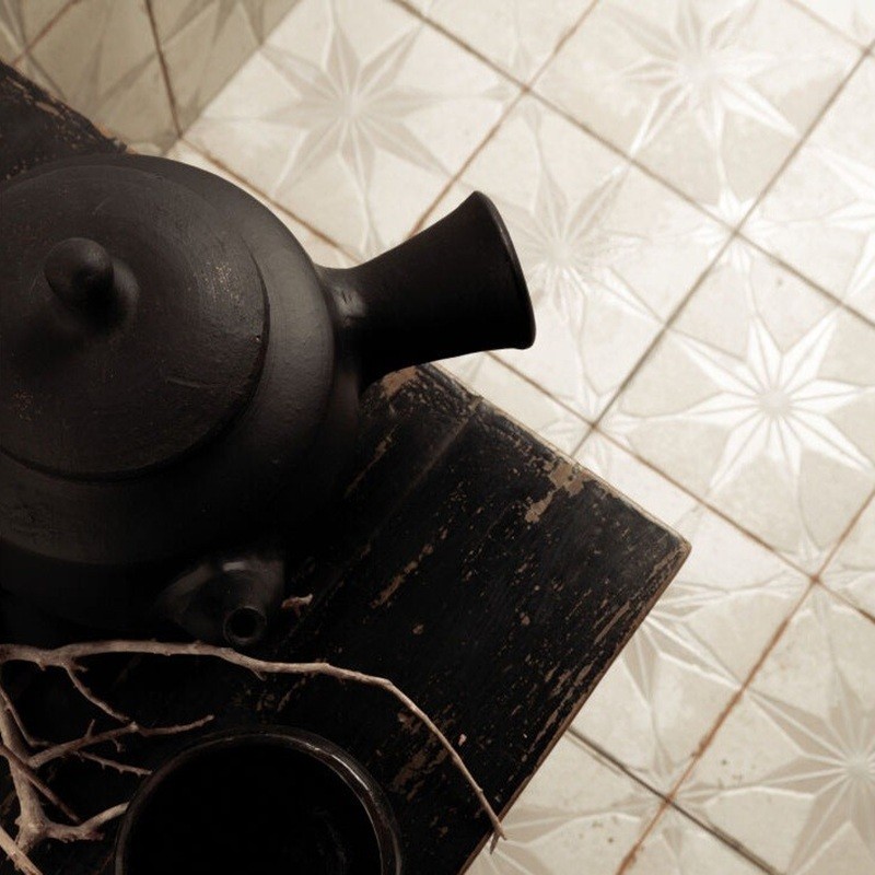 Carreaux ciment - Carrelage carreaux de ciment FS STAR White LT 45x45 – Etoile blanche texturée