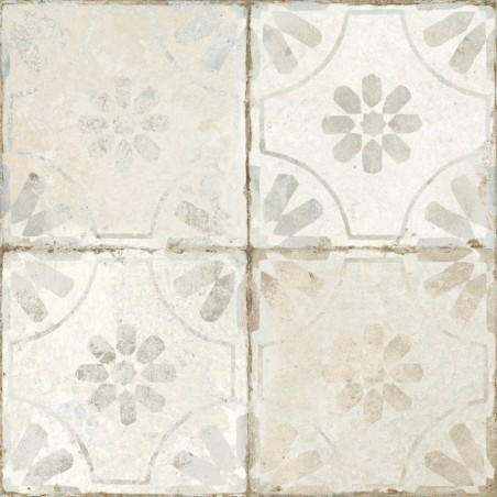 Carreaux ciment - Carrelage carreaux de ciment FS BLUME White 45x45 – Motif floral blanc ancien